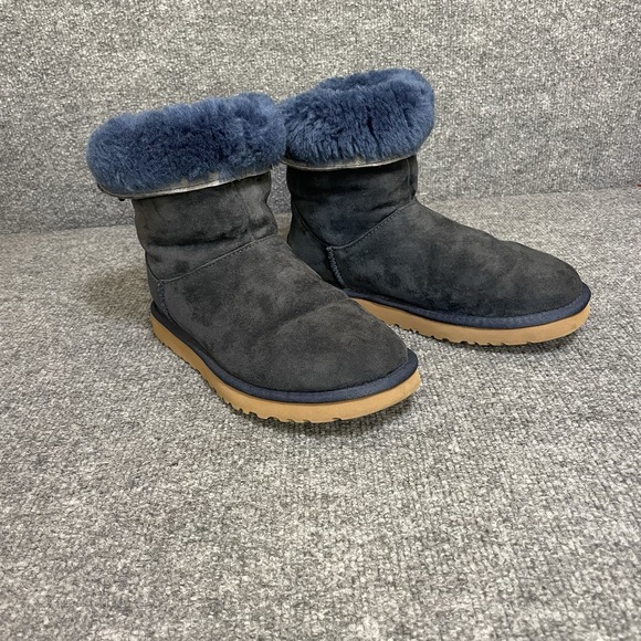 UGG Sheepskin Boots Remora Size 7 Navy Blue Suede Buckle Boots Warm Shoes - Picture 5 of 10